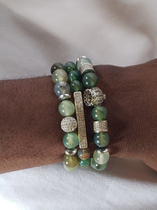 3 set Irish Four Clover Bracelet With jasper and Green Gemstone emerald AVENTURINE