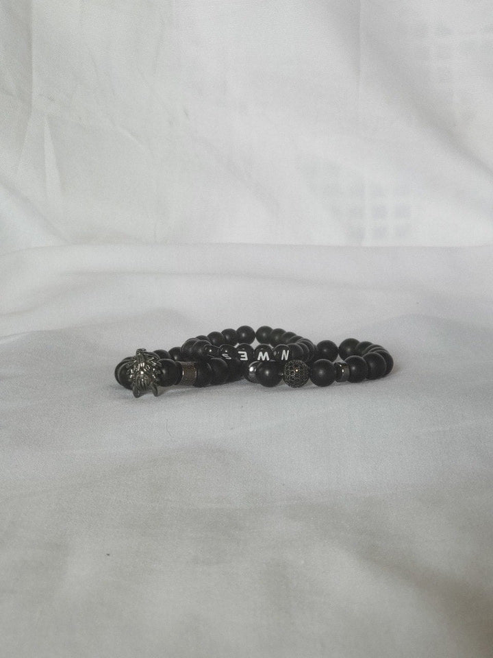 3 set CZ Crown let set black matte stone beads Bracelet femme for women
